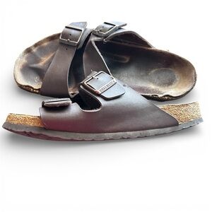 44 Birkenstock Brown Leather Arizona Sandals Slip On Cork Men’s 11 11.5 Regular